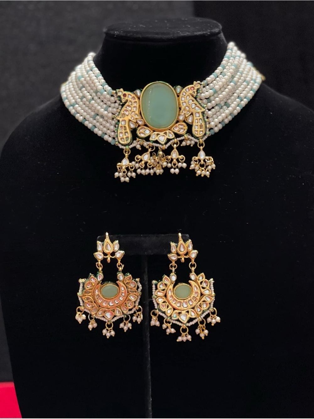 ✨Brand New Mint Green Kundan Pearl Choker Set ✨